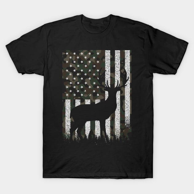 Deer Hunting Camo US Flag T-Shirt by mintipap